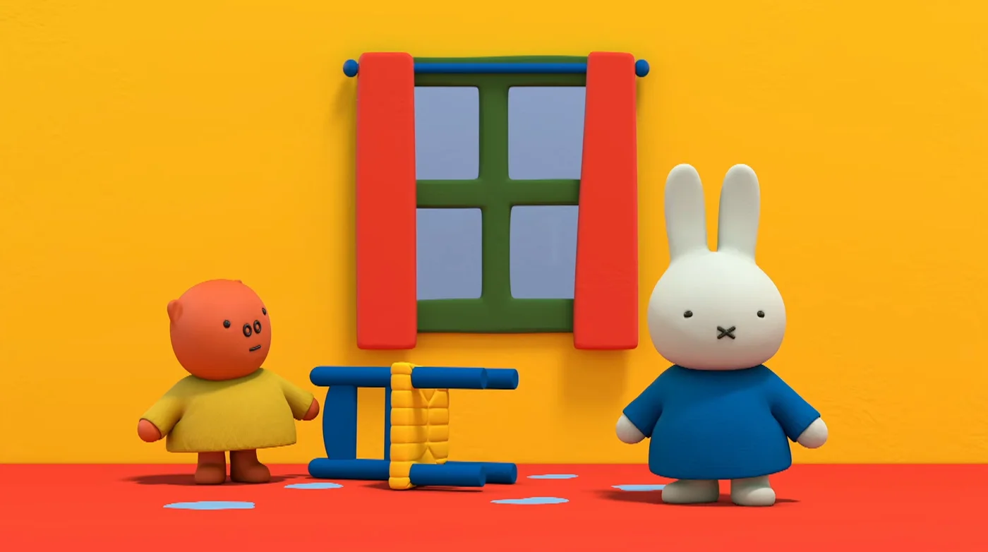 Miffy in a colourful room shown with Meadow's Calm Filter